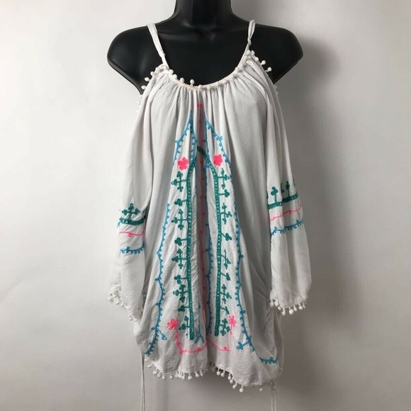 If by the Sea Blouse White Cold Shoulder Boho Top - Picture 1 of 8